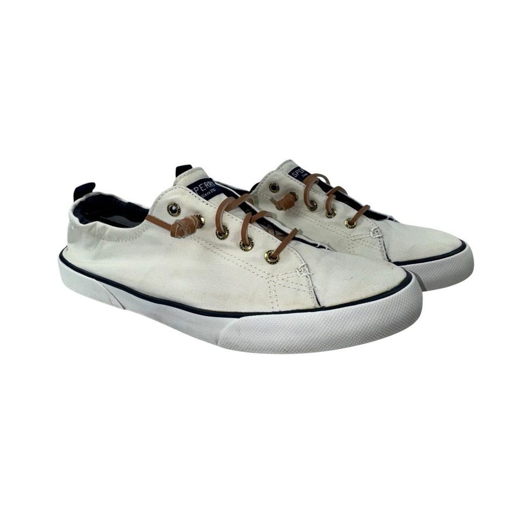 Size 10 - Sperry Women's Top-sider Shoes Canvas Upper Gartered Ivory